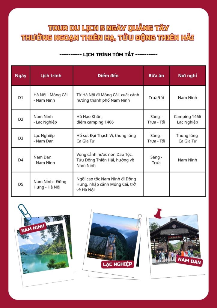 Tour du lịch tự lái Quảng Tây Trung Quốc 5 ngày 4 đêm